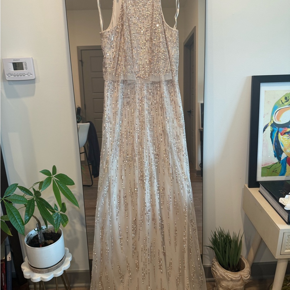Adriana Papell Cream Sequin Dress- Size 0